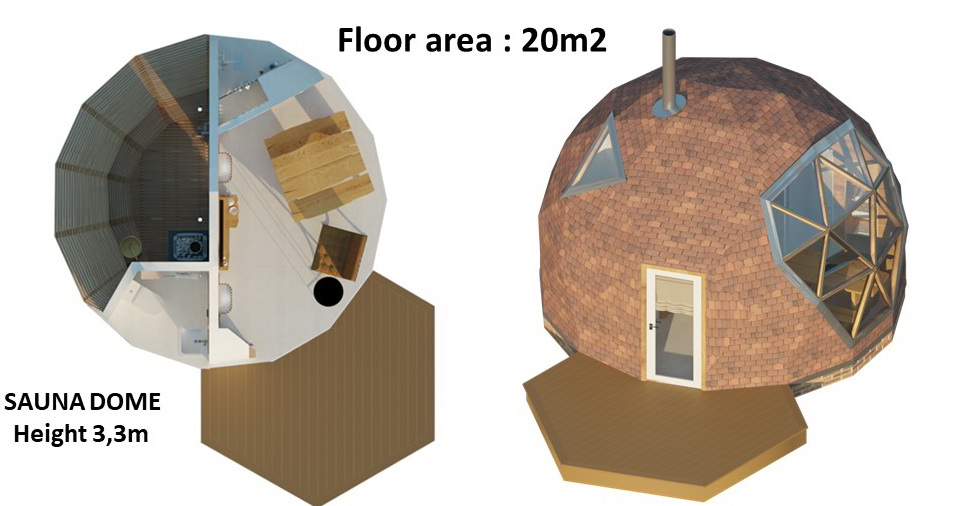 20m2 Sauna Dome Ø5m Geodesic House Height 3,3m